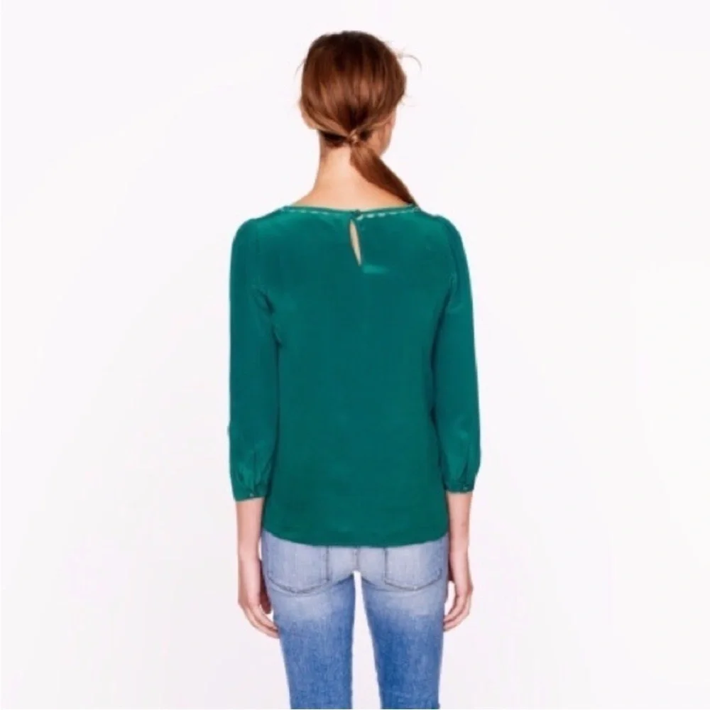 New J. CREW Scalloped Cutout 100% Silk Top in Emerald Green